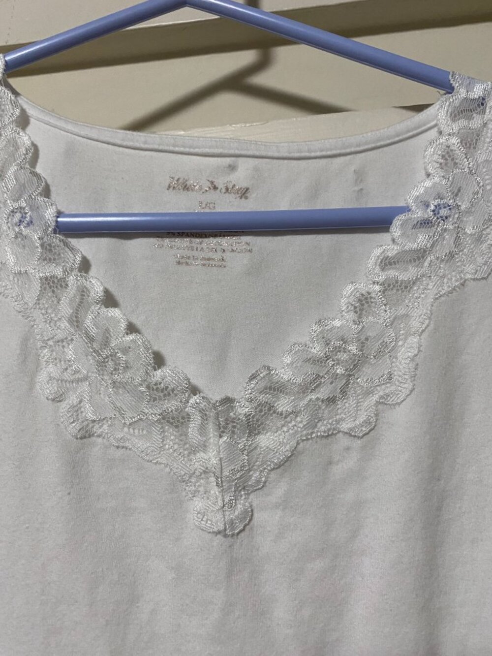 White Stag, white camisole w/lace around neckline, size L